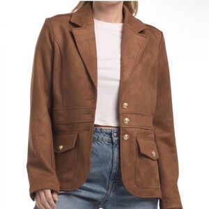 NWT JOIE Brown Faux Suede Jacket with Gold Buttons medium